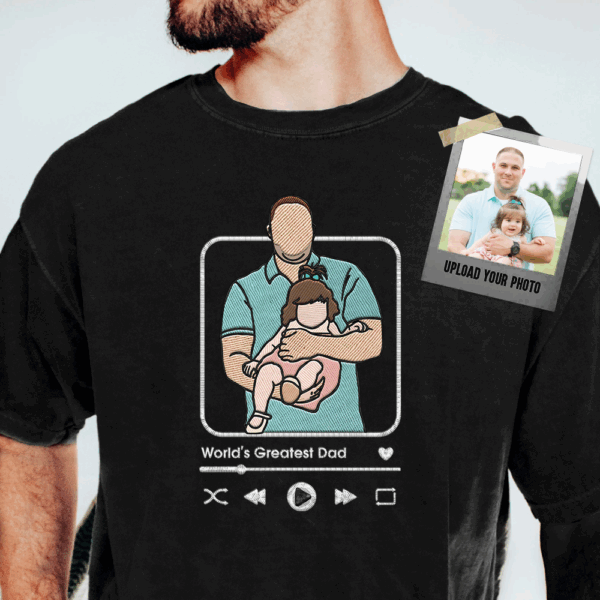 Custom Embroidered Family Portrait Shirt - Father's Day Gift - Personalized Dad Shirt - Embroidered Photo Shirt