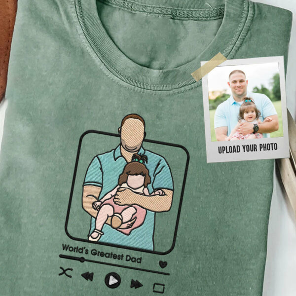 Custom Embroidered Family Portrait Shirt - Father's Day Gift - Personalized Dad Shirt - Embroidered Photo Shirt - Image 4