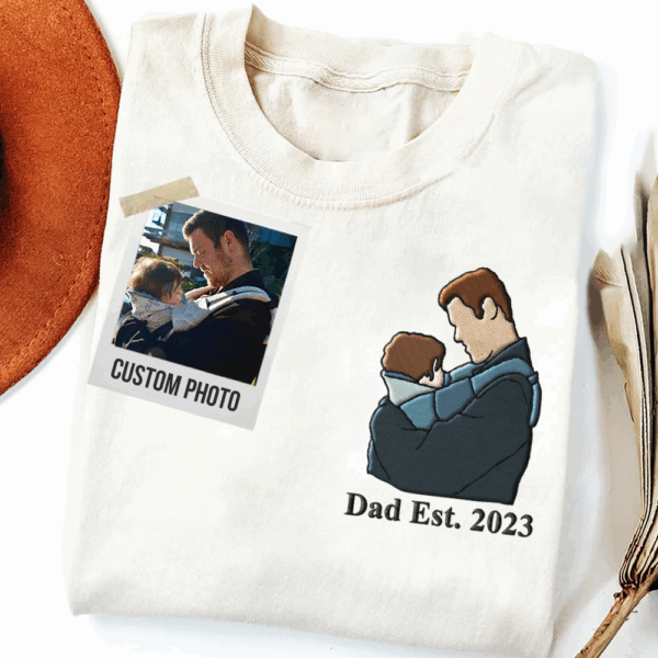 Custom Embroidered Portrait Photo Shirt Father and Son - Image 4