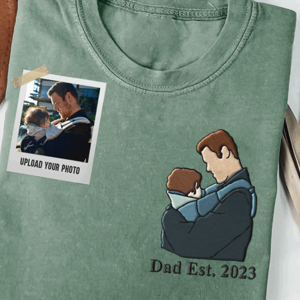Custom Embroidered Portrait Photo Shirt Father and Son - Image 3