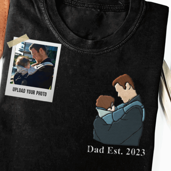 Custom Embroidered Portrait Photo Shirt Father and Son - Image 2