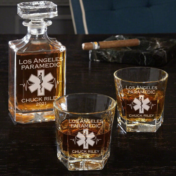 Custom EMS EMT Firefighter Decanter Set Custom Whiskey Decanter Set Paramedic Gift H2511 - Image 2