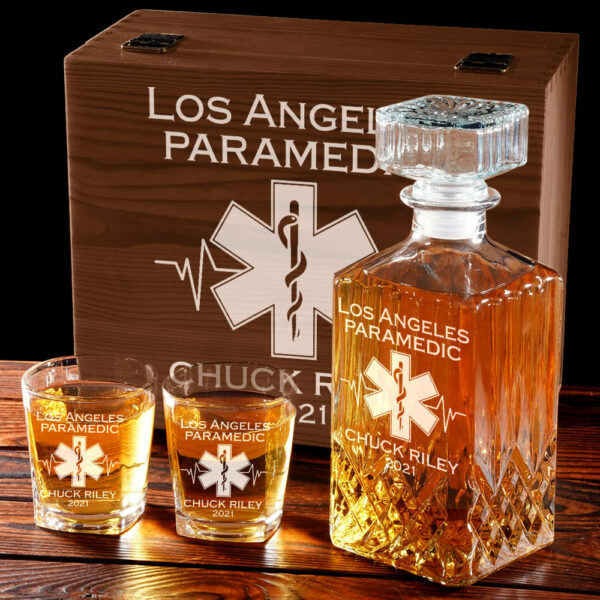 Custom EMS EMT Firefighter Decanter Set Custom Whiskey Decanter Set Paramedic Gift H2511 - Image 4