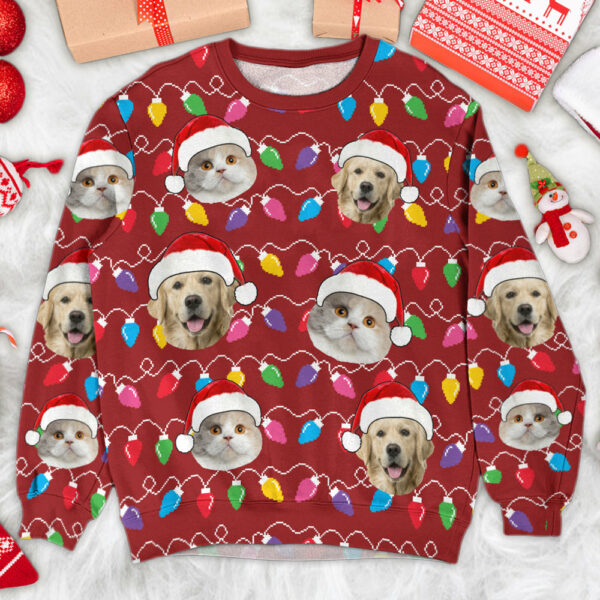 Custom Face Christmas Dog, Pet Silly Xmas Leds - Personalized Photo All Over Print Shirt - Image 2