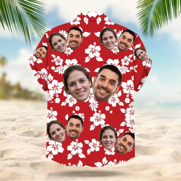 Custom Face Leaves & Flowers Pattern Custom Hawaiian Shirt With Multiple Faces - Image 4