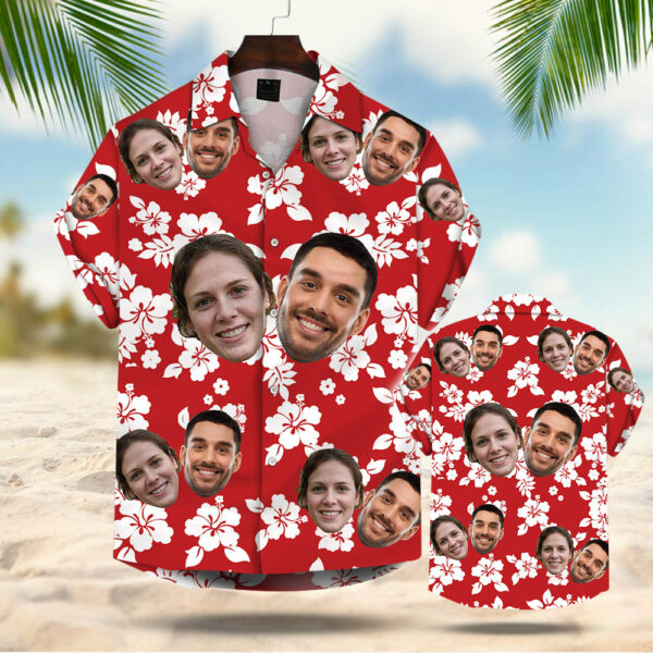 Custom Face Leaves & Flowers Pattern Custom Hawaiian Shirt With Multiple Faces - Image 2