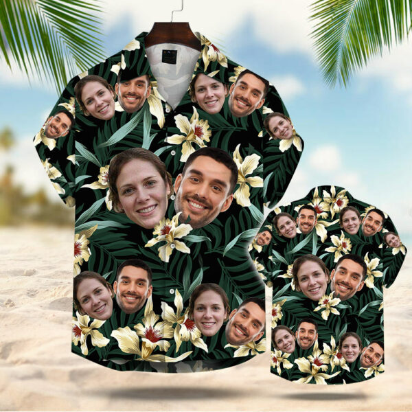 Custom Face Leaves & Flowers Pattern Hawaiian Shirt Aloha Shirt Gift For Men For Her - Image 2