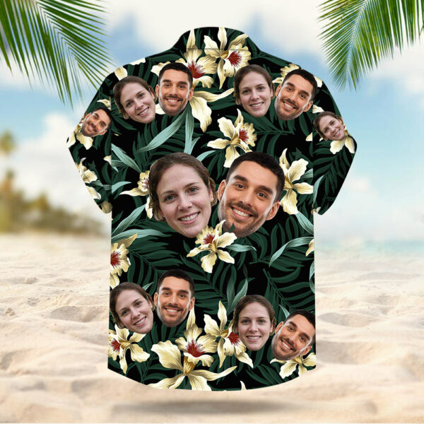 Custom Face Leaves & Flowers Pattern Hawaiian Shirt Aloha Shirt Gift For Men For Her - Image 4