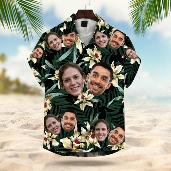 Custom Face Leaves & Flowers Pattern Hawaiian Shirt Aloha Shirt Gift For Men For Her - Image 3