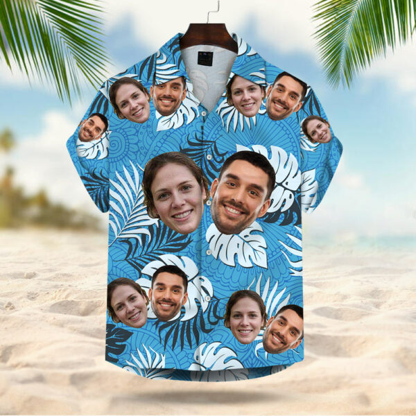 Custom Face Leaves & Flowers Pattern Hawaiian Shirt For Men For Her - Image 3