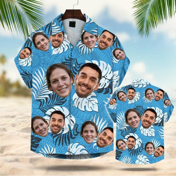 Custom Face Leaves & Flowers Pattern Hawaiian Shirt For Men For Her - Image 2