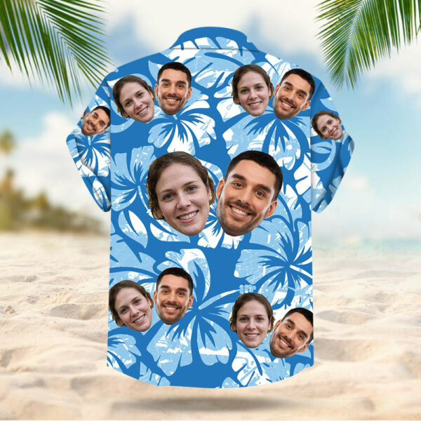 Custom Face Leaves & Flowers Pattern Hawaiian Shirt For Men For Her For Couple - Image 4