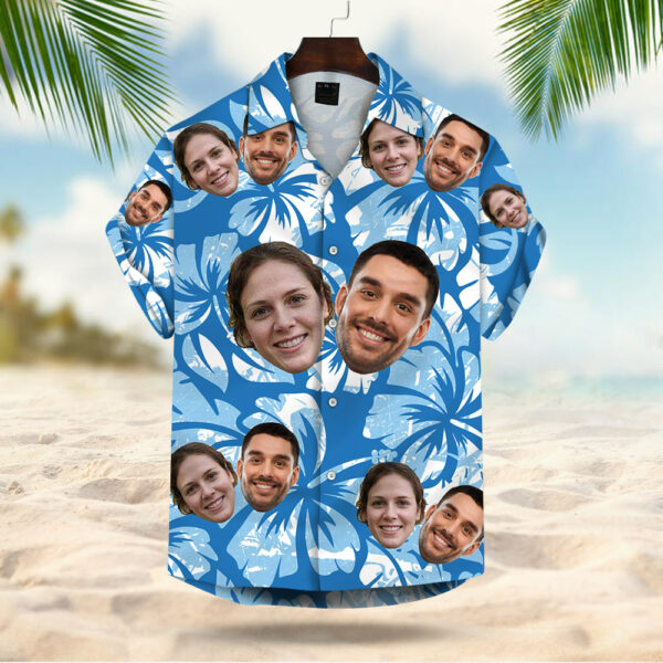 Custom Face Leaves & Flowers Pattern Hawaiian Shirt For Men For Her For Couple - Image 3