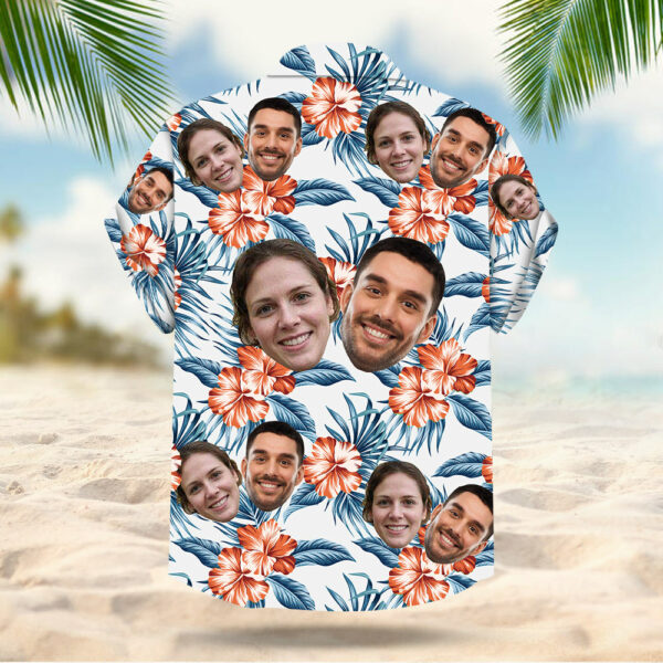 Custom Face Leaves & Flowers Pattern Hawaiian Shirt For Men For Her Gift For Family - Image 4