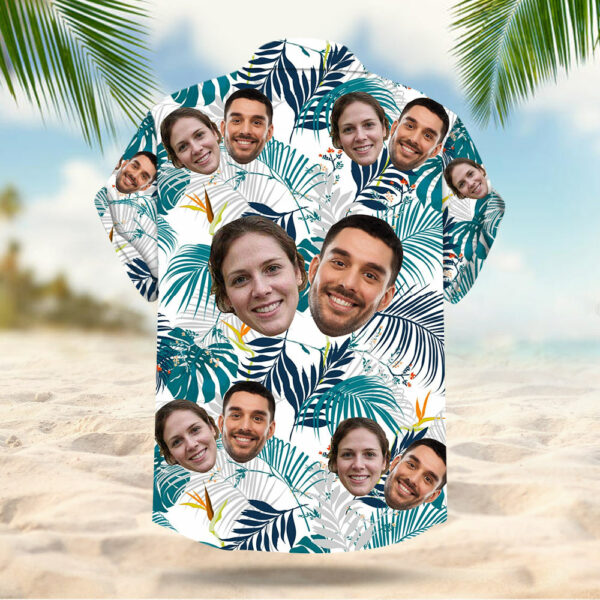 Custom Face Leaves & Flowers Pattern Hawaiian Shirt For Men For Her Gift For Valentineâ€™s Day - Image 4