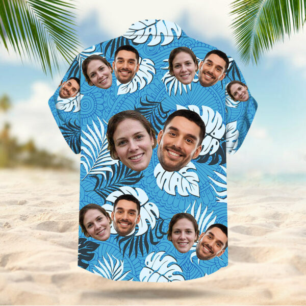 Custom Face Leaves & Flowers Pattern Hawaiian Shirt For Men For Her - Image 4