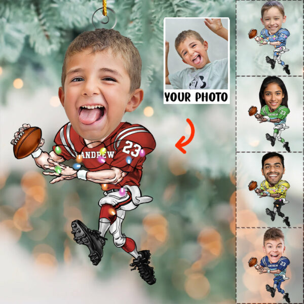 Custom Face Photo American Football Players - Personalized Acrylic Photo Ornament