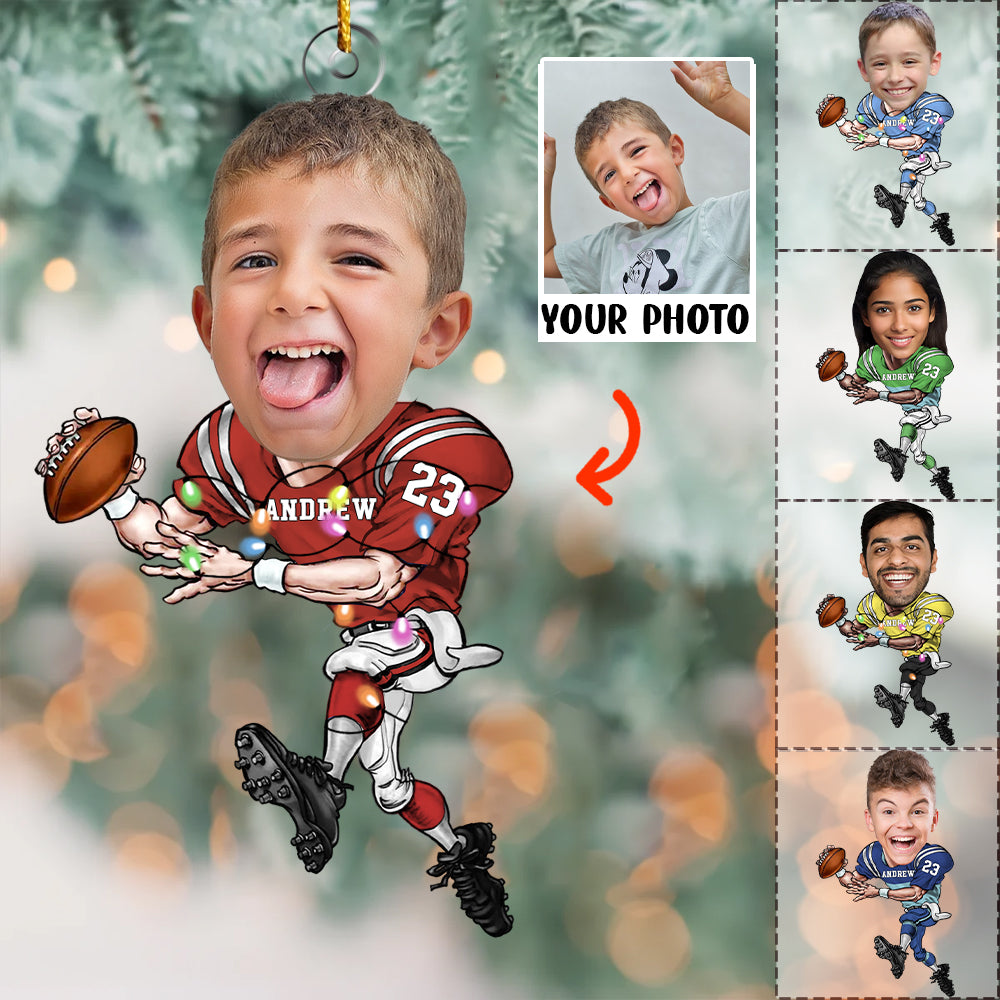 Custom Face Photo American Football Players - Personalized Acrylic Photo Ornament