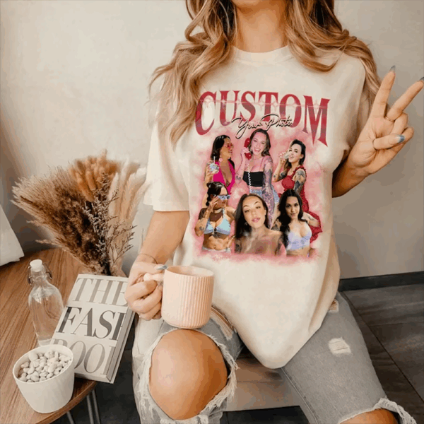 Custom Fathers Day Shirt - Photo Shirt Custom Vintage Rap Tshirt For Couples - Perfect Gift For Mom Friends Dad Mother - Custom Photo Gift - Image 2