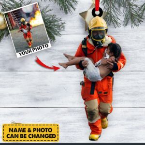 Custom Firefighter Hero Photo Ornament Gift For Firefighter Fireman