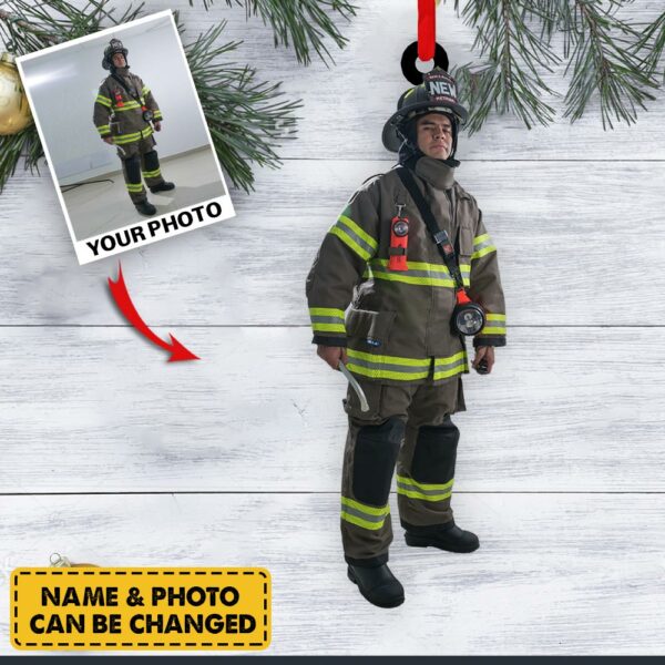 Custom Firefighter Photo Ornament Gift For Firefighter Fireman - Image 3