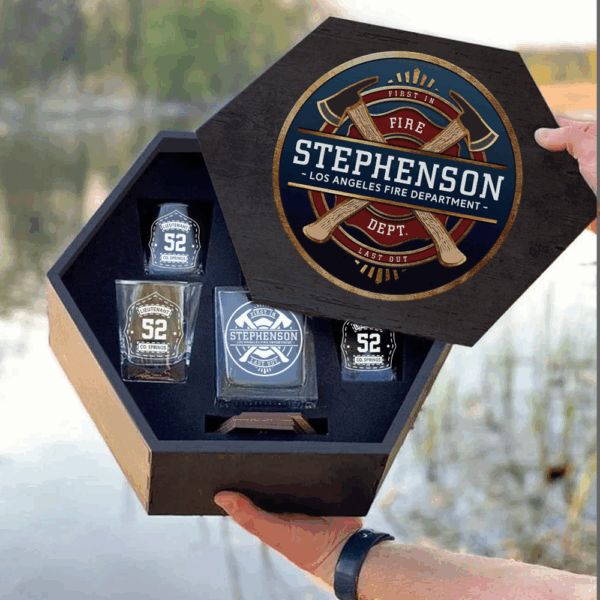 Custom Firefighter Whiskey Hexagon Decanter Set For Fireman Retired Fireighter Gift K1702 - Image 2