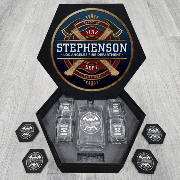 Custom Firefighter Whiskey Hexagon Decanter Set For Fireman Retired Fireighter Gift K1702 - Image 3
