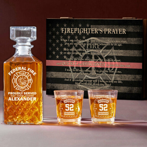 Custom Gift Proudly Served Duty Honor Courage Custom Decanter Set Gift For Firefighter K1702 - Image 4