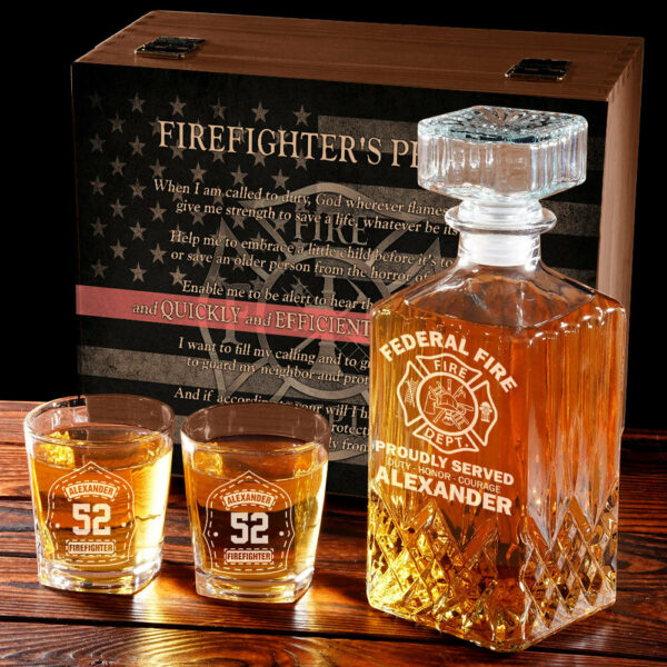 Custom Gift Proudly Served Duty Honor Courage Custom Decanter Set Gift For Firefighter K1702 - Image 6