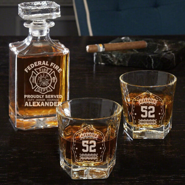 Custom Gift Proudly Served Duty Honor Courage Custom Decanter Set Gift For Firefighter K1702 - Image 2