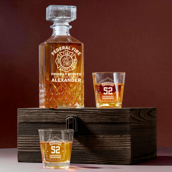 Custom Gift Proudly Served Duty Honor Courage Custom Decanter Set Gift For Firefighter K1702 - Image 3