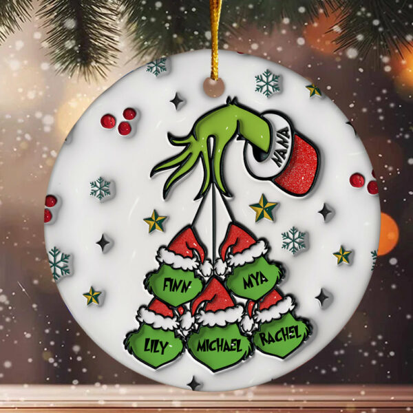 Custom Grandma Grinch Holding Hand 3D Inflated Ornament - Image 4