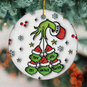 Custom Grandma Grinch Holding Hand 3D Inflated Ornament