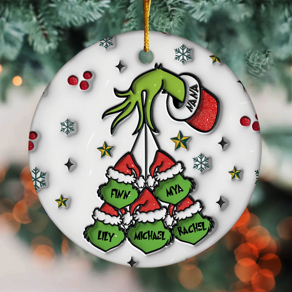 Custom Grandma Grinch Holding Hand 3D Inflated Ornament