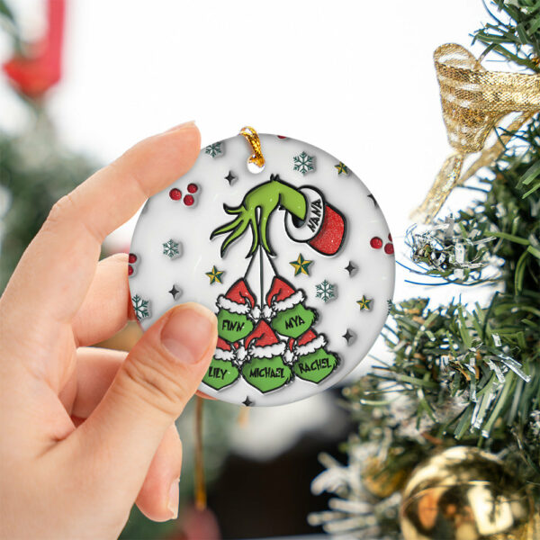 Custom Grandma Grinch Holding Hand 3D Inflated Ornament - Image 2