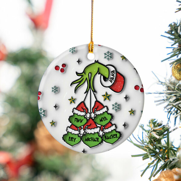 Custom Grandma Grinch Holding Hand 3D Inflated Ornament - Image 3