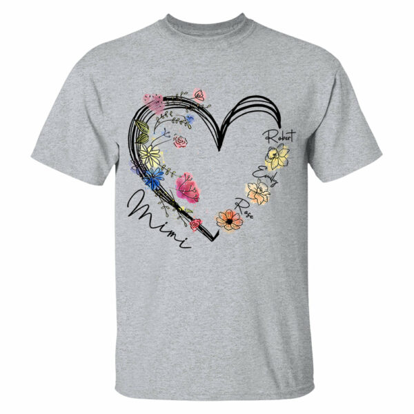Custom Grandma Heart Birth Month Flower Shirt - Image 3