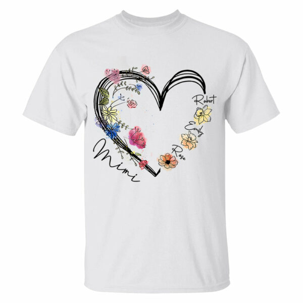 Custom Grandma Heart Birth Month Flower Shirt - Image 2