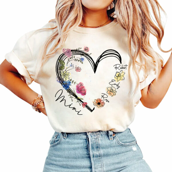 Custom Grandma Heart Birth Month Flower Shirt