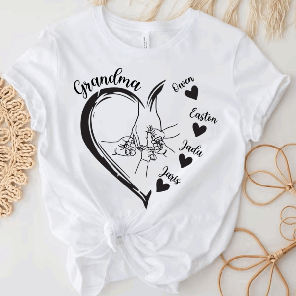 Custom Grandma Heart Hands And Grandkids Shirt - Mother's Day Gift