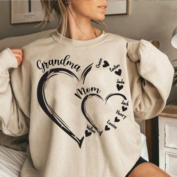 Custom Grandma Mom Heart Shirt, Personalized Nana Shirt, Mimi Shirt - Best Gifts For Mother's Day - Image 2
