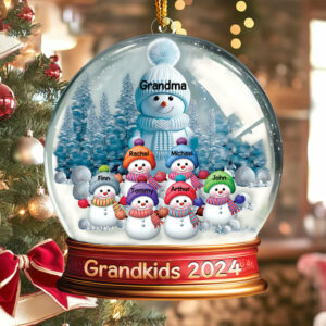 Custom Grandma With Grandkids Snowball Ornament Vr2