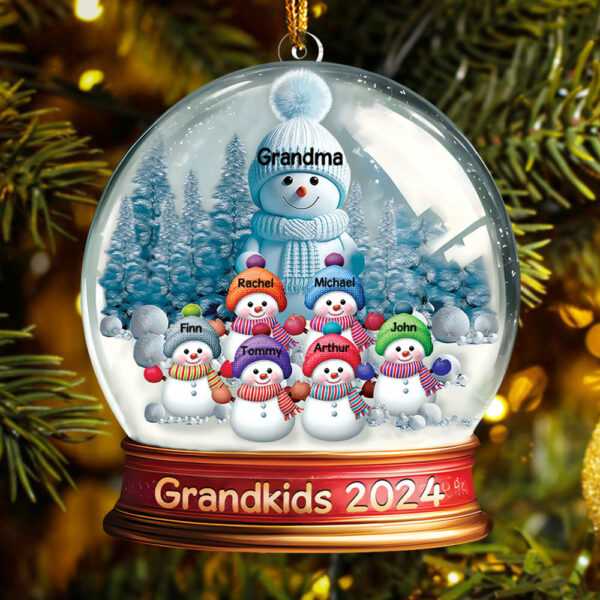 Custom Grandma With Grandkids Snowball Ornament Vr2 - Image 2