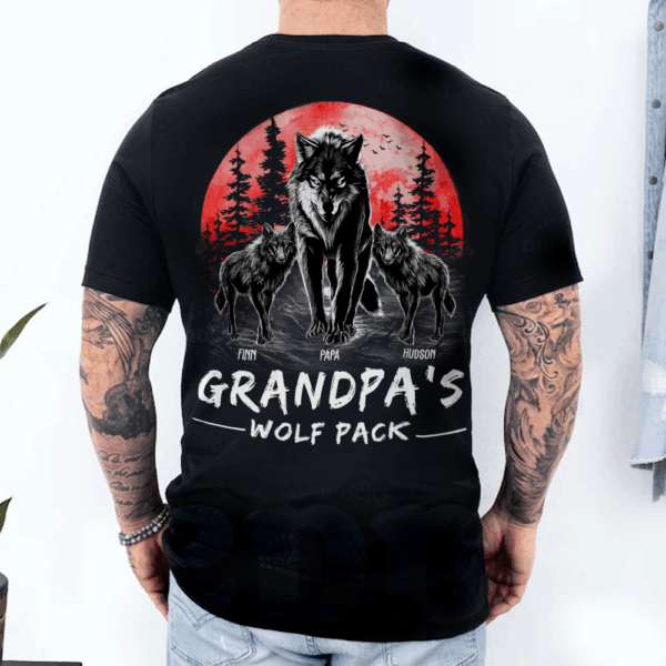 Custom Grandpa Wolf Pack Back Print Shirt - Perfect Father's Day Gift for Grandfather & Dad - Unique Men's Personalized Tee - Image 4