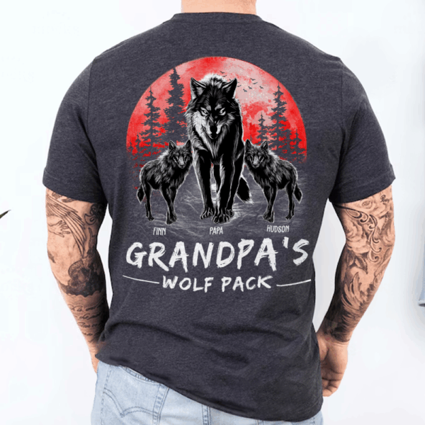 Custom Grandpa Wolf Pack Back Print Shirt - Perfect Father's Day Gift for Grandfather & Dad - Unique Men's Personalized Tee - Image 3