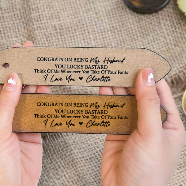 Custom Handmade Belt - Funny Gift for Husband, Father's Day Gift, Engraved Leather Belt Grooms Men, Anniversary Gift FiancÃ© - Image 3
