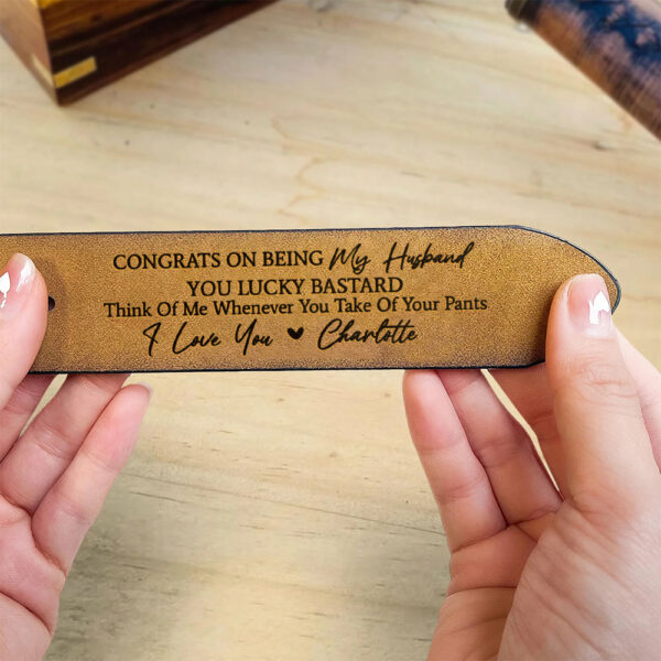 Custom Handmade Belt - Funny Gift for Husband, Father's Day Gift, Engraved Leather Belt Grooms Men, Anniversary Gift FiancÃ© - Image 5