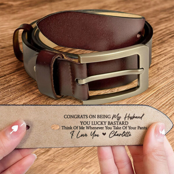 Custom Handmade Belt - Funny Gift for Husband, Father's Day Gift, Engraved Leather Belt Grooms Men, Anniversary Gift FiancÃ© - Image 2
