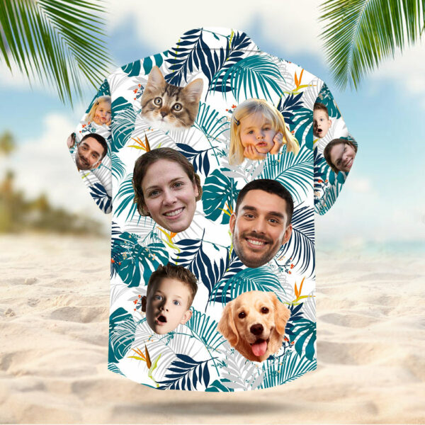 Custom Hawaiian Shirt With Multiple Faces Dog Cat Face Leaves & Flowers Gift For Family Hawaiian Shirt For Men Women Personalized Aloha Shirt - Image 4