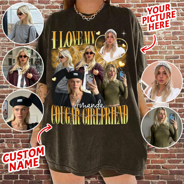 Custom I Love My Cougar Girlfriend Comfort Colors Shirt, I Heart My Cougar Shirt, Valentine Gift I Love My Girlfriend Custom Picture, Girlfriend Bootleg Tee Shirt, 90s Bootleg Shirt - Image 2